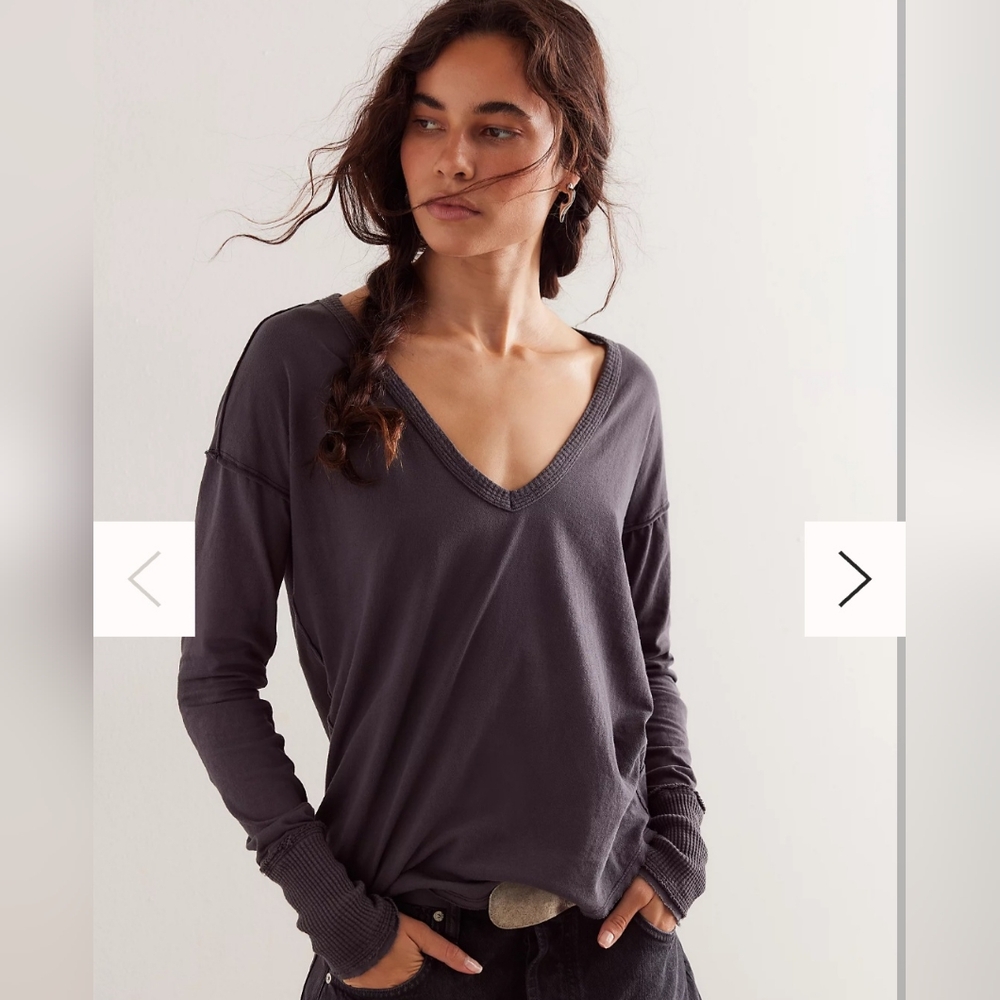 Free People Black Henley Size XL